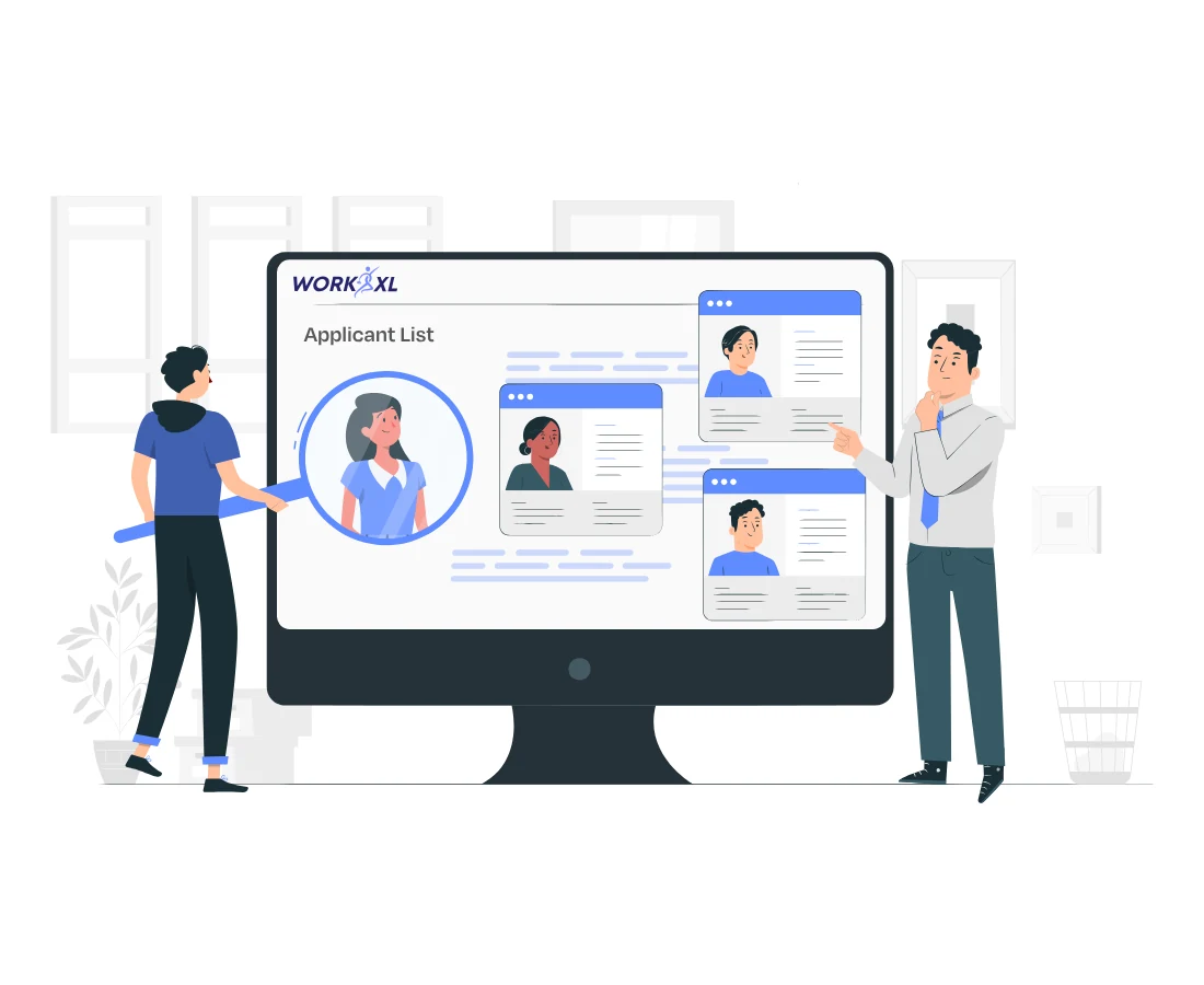 WorkNXL applicant list illustration showing candidate profiles to review